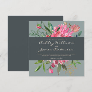 Ruby Peony Floral Wedding Invitation   Square