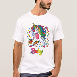 Ruby Personalised Name Unicorn Girl Gift T-Shirt