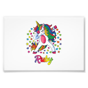 Ruby Personalised Name Unicorn Girl Gift T-Shirt Photo Print