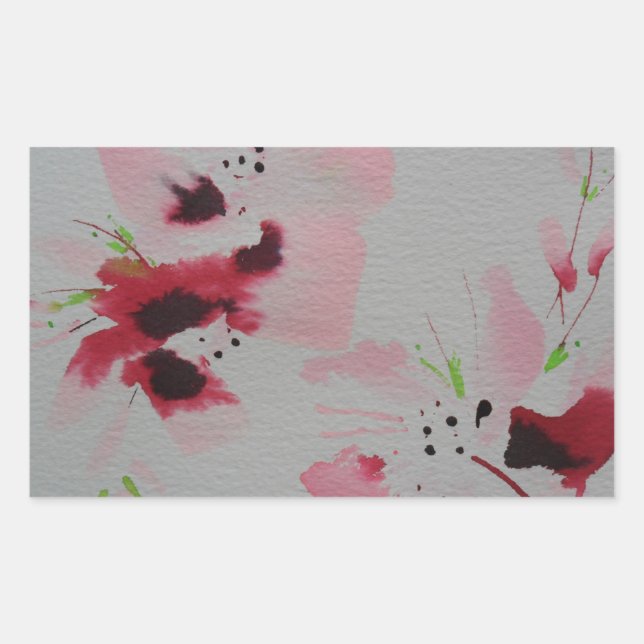 Ruby, pink and lime abstract flower spray rectangular sticker (Front)