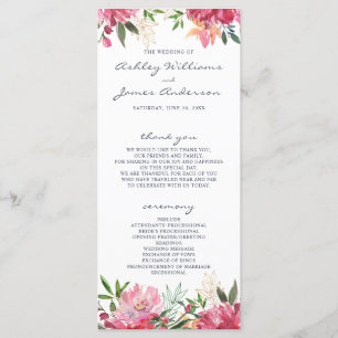 Ruby Pink Peony Botanical Wedding Program