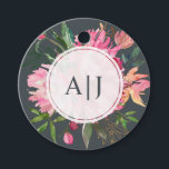 Ruby Pink Peony Floral Botanical Wedding Favour Tags<br><div class="desc">Ruby pink peony floral botanical design with painted watercolor flowers in peach and pink and lush green foliage against an off-black background. Simply add your elegant monogram initials. Perfect for adding a chic personal touch to your wedding favours. If you need any help or matching products, please contact us through...</div>