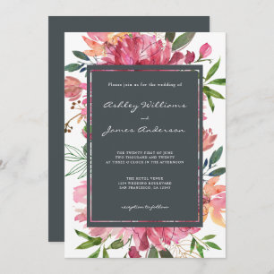 Ruby Pink Peony Floral Wedding Invitation
