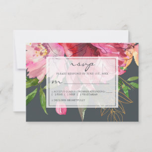 Ruby Pink Peony Floral Wedding RSVP Card