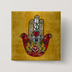Ruby Pomegranate Heart Red Bird Hamsa 15 Cm Square Badge