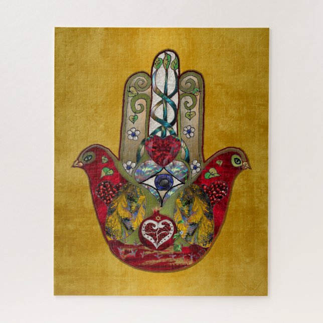 Ruby Pomegranate Heart Red Bird Hamsa Jigsaw Puzzle (Vertical)