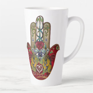 Ruby Pomegranate Heart Red Bird Hamsa Latte Mug