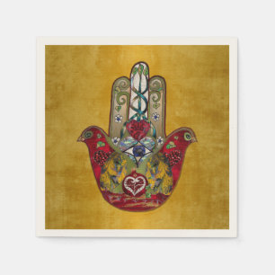Ruby Pomegranate Heart Red Bird Hamsa Napkin