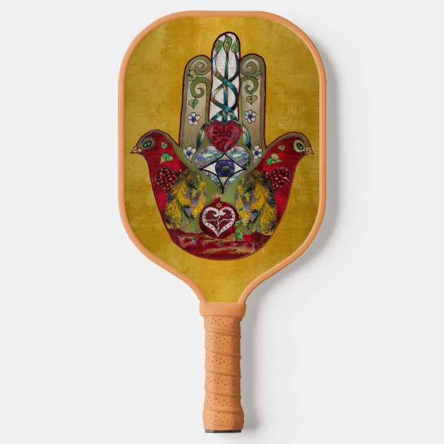 Ruby Pomegranate Heart Red Bird Hamsa Pickleball Paddle (Front)