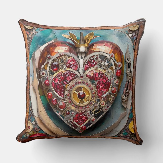 Ruby Pomegranate Heart Steampunk Series Cushion (Front)
