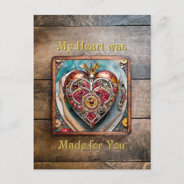 Ruby Pomegranate Heart Steampunk Series Postcard (Front)