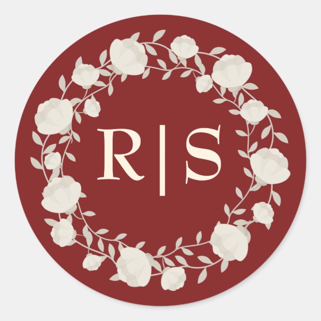 Ruby Radiance Deep Red and Cream Wedding Classic Round Sticker (Front)