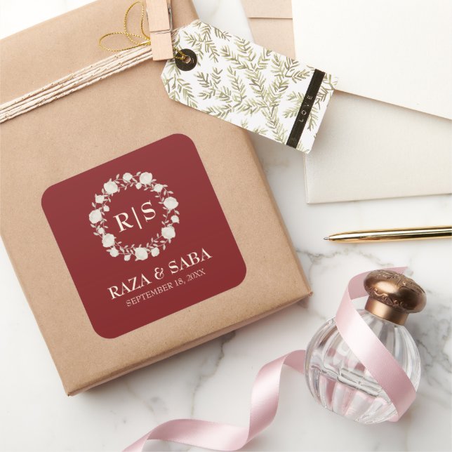 Ruby Radiance Red and Cream Wedding Square Sticker (Gifting)