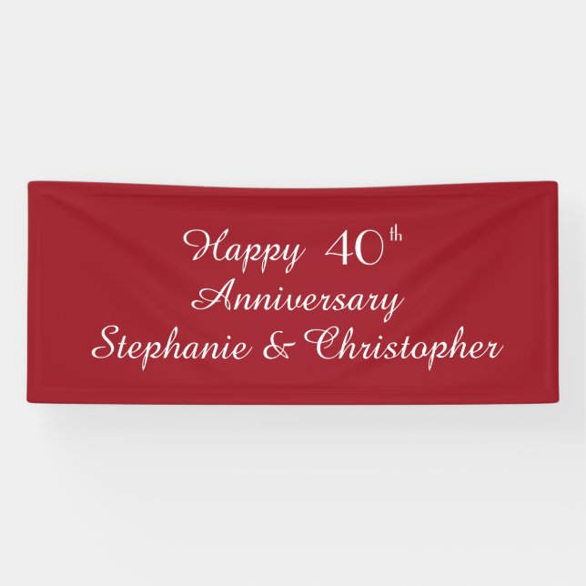 Ruby Red 40th Anniversary Party Elegant Banner (Horizontal)