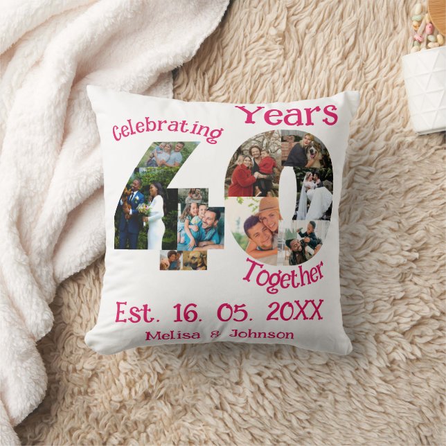 Ruby Red 40th Wedding Anniversary 11 Photo Collage Cushion (Blanket)