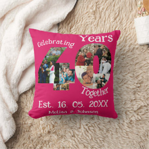 Ruby Red 40th Wedding Anniversary 11 Photo Collage Cushion