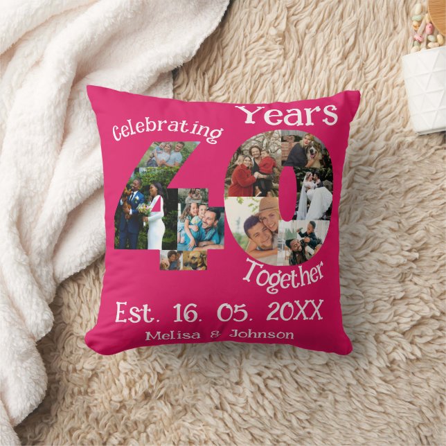 Ruby Red 40th Wedding Anniversary 11 Photo Collage Cushion (Blanket)