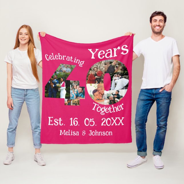 Ruby Red 40th Wedding Anniversary 11 Photo Collage Fleece Blanket (In Situ)