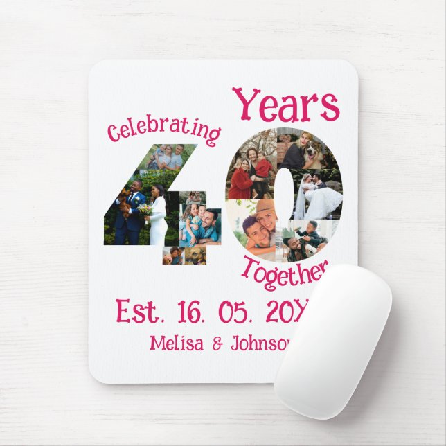 Ruby Red 40th Wedding Anniversary 11 Photo Collage Mouse Pad (With Mouse)