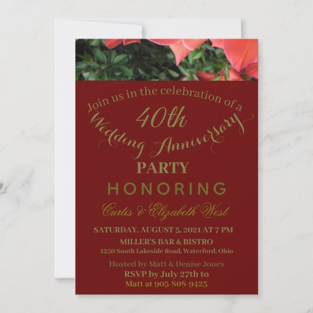 Ruby Red 40th Wedding Anniversary Invitation (Front)