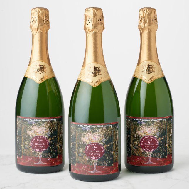 Ruby Red 40th Wedding Anniversary Sparkling Wine Label (Bottles)