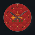 Ruby Red and Gold Art Deco/Art Nouveau Round Clock<br><div class="desc">Beautiful ruby red and faux gold colours,  an art deco/art nouveau pattern.</div>