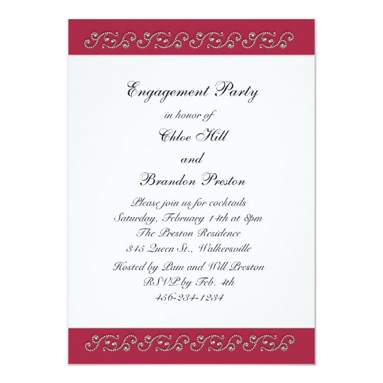 Ruby Red and Pearls Engagement Party Invitation
