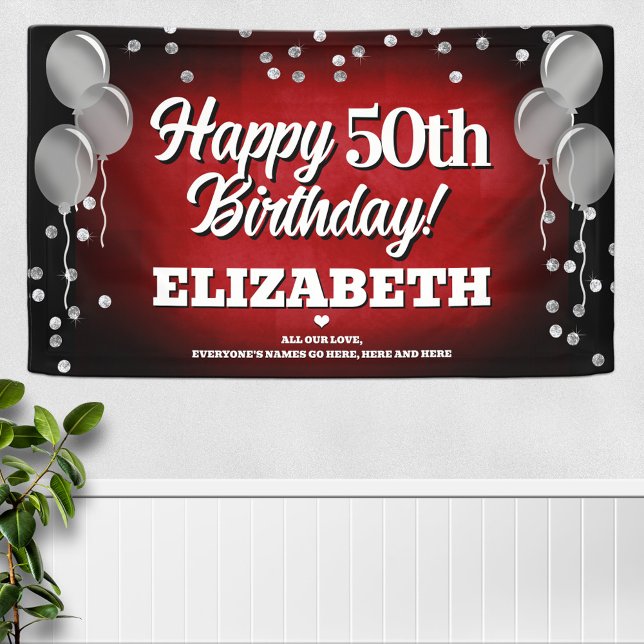 Ruby Red and Silver Happy Birthday Banner (Creator Uploaded)