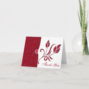 Ruby Red and White Floral Thank you Card