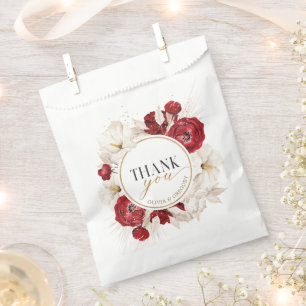 Ruby red and white floral thank you favour bag