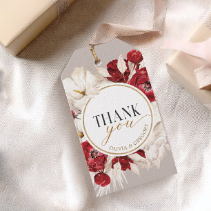 Ruby red and white floral thank you gift tags