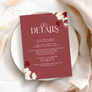 Ruby red and white floral wedding Details Enclosure Card