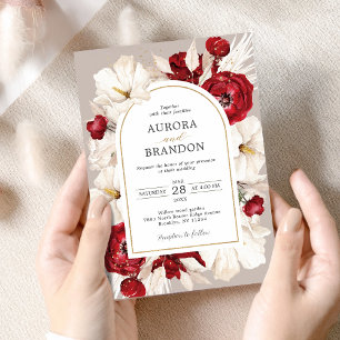 Ruby red and white floral wedding Invitation