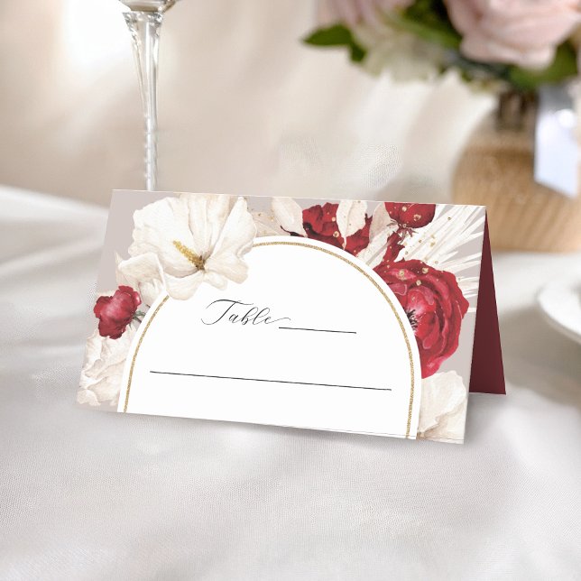 Ruby red and white floral wedding place card (Creator Uploaded)