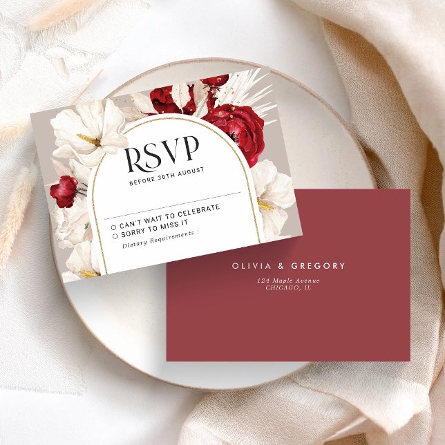 Ruby red and white floral wedding RSVP Card (Creator Uploaded)