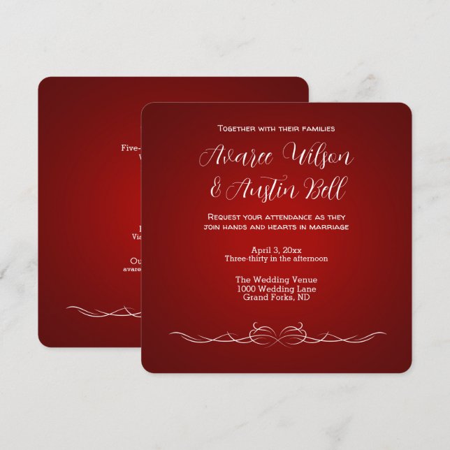 Ruby Red and White Minimalist Wedding  Invitation (Front/Back)