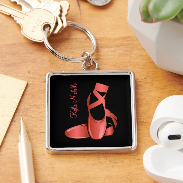 Ruby Red Ballet Slippers w Name Black Key Ring (Creator Uploaded)
