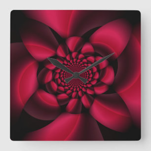 Ruby Red Black Petal Square Wall Clock