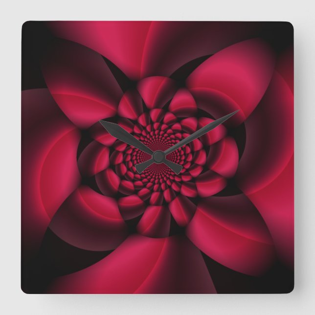 Ruby Red Black Petal Square Wall Clock (Front)
