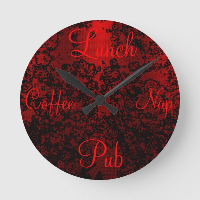 Ruby red black stylish floral vibrant elegant round clock (Front)