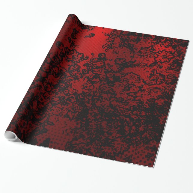 Ruby red black stylish floral vibrant elegant wrapping paper (Unrolled)