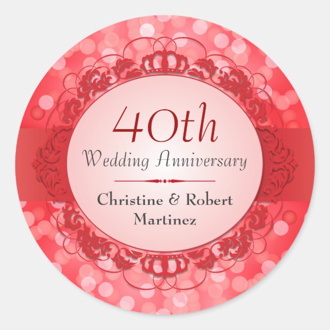 Ruby Red Bokeh 40th Anniversary Sticker (Front)