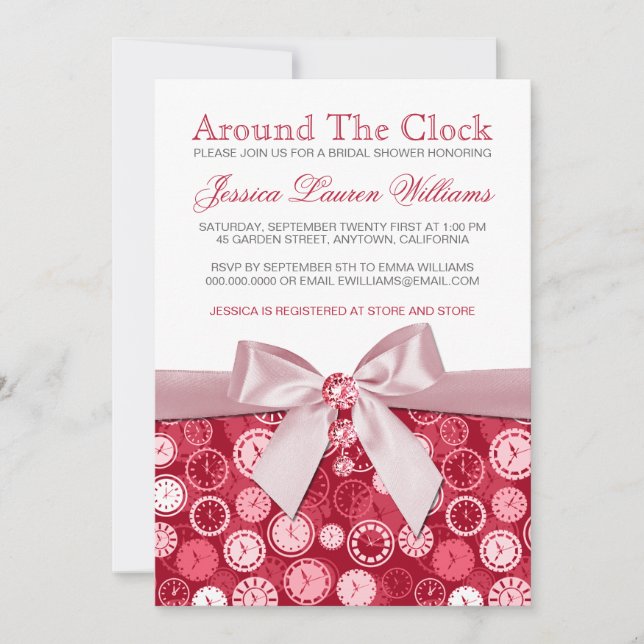 Ruby Red Bridal Shower Theme Around The Clock Invi Invitation (Front)