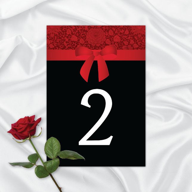 Ruby Red Brocade Satin Bow Wedding Table Number (Creator Uploaded)