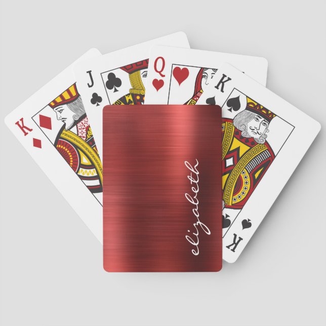 Ruby Red Brushed Metal Signature Script Playing Cards (Back)