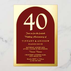 Ruby Red Burgundy 40th Wedding Anniversary Gold