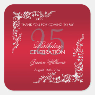 Ruby Red Decoration 25th Birthday    Square Sticker
