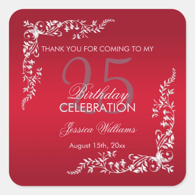 Ruby Red Decoration 25th Birthday    Square Sticker (Front)