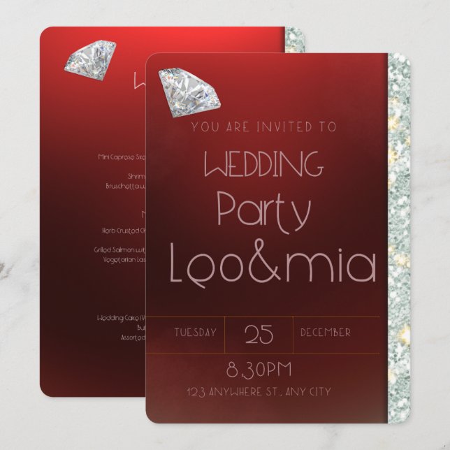​Ruby Red Diamond Wedding Invitation (Front/Back)