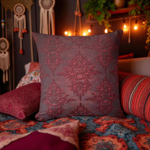 Ruby Red Distressed Damask Cushion